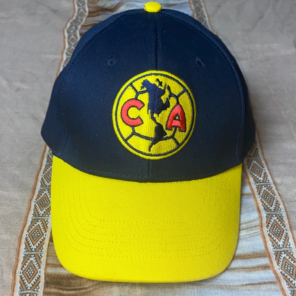 Blue and Yellow Futbol Cap with Embroidered Logo